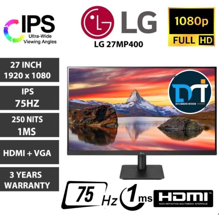 Jual LG 27MP400 B 27" Inch - FHD IPS 75Hz Slim Bezel FreeSync HDMI ...