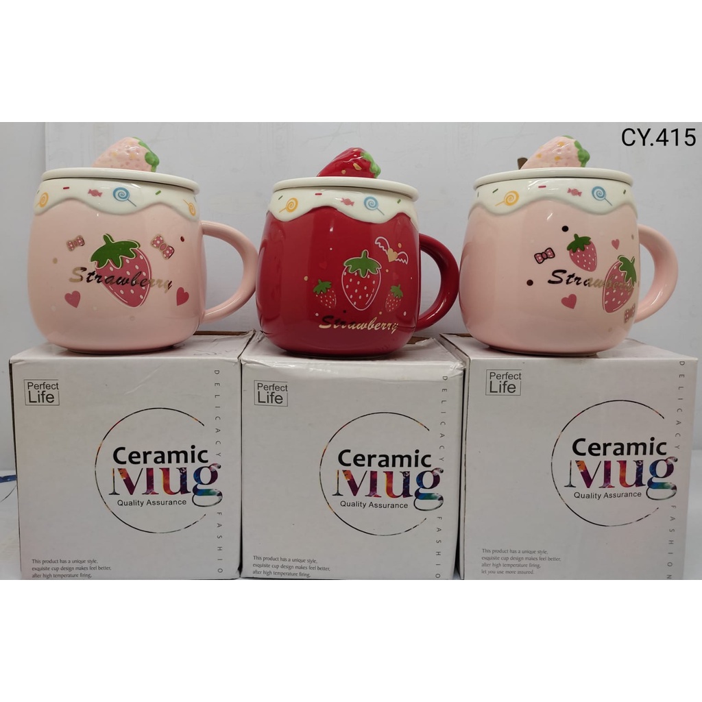 Jual Gelas Mug Cangkir Keramik Motif Stawberry Tutup Keramik Souvenir ...