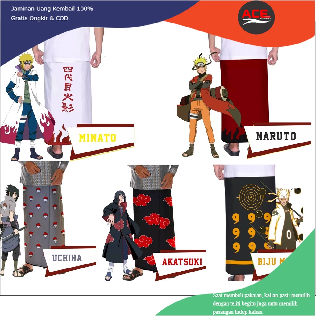 Jual BAJU baju Sarung Samping Ibadah Wibu Anime Naruto Sasuke Itachi