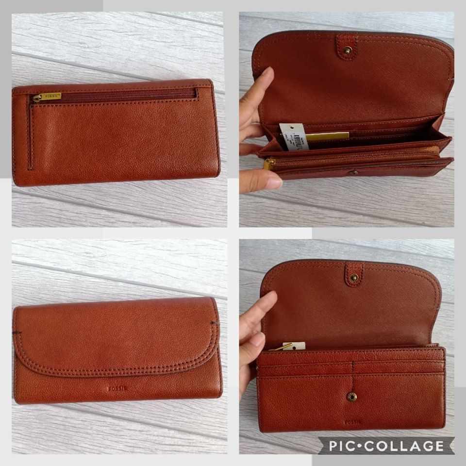 dompet kulit wanita fossil cleo clutch brandy