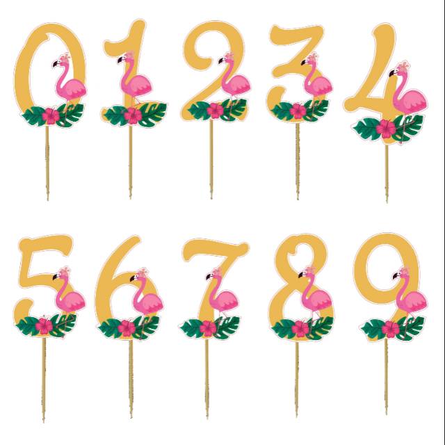 Jual Topper Cake/Cupcake, Hiasan Kue Ulang Tahun, Motif Flamingo Angka