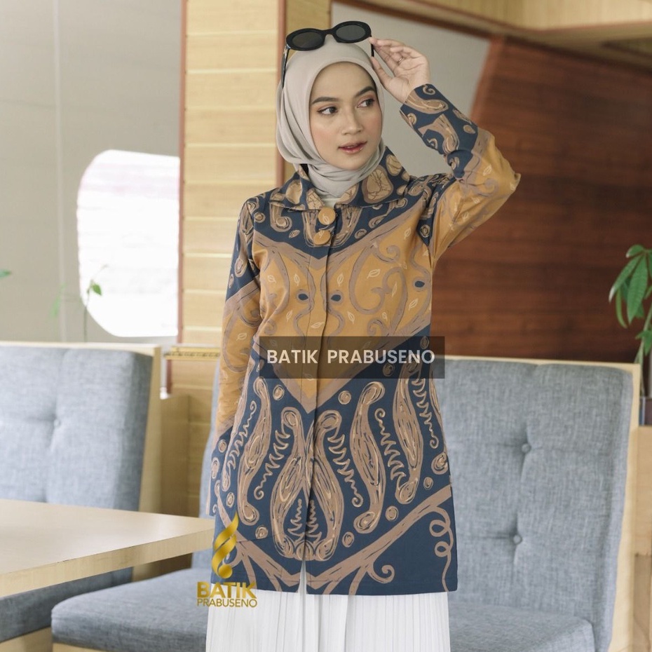Jual Modern Tunik INDIRA KUNING PRABUSENO BATIK WANITA Lengan Panjang