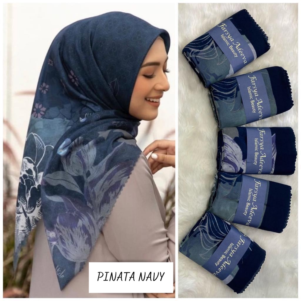 Jual JILBAB SEGI EMPAT MOTIF PINATA NAVY VOAL PREMIUM TERMURAH LASERCUT