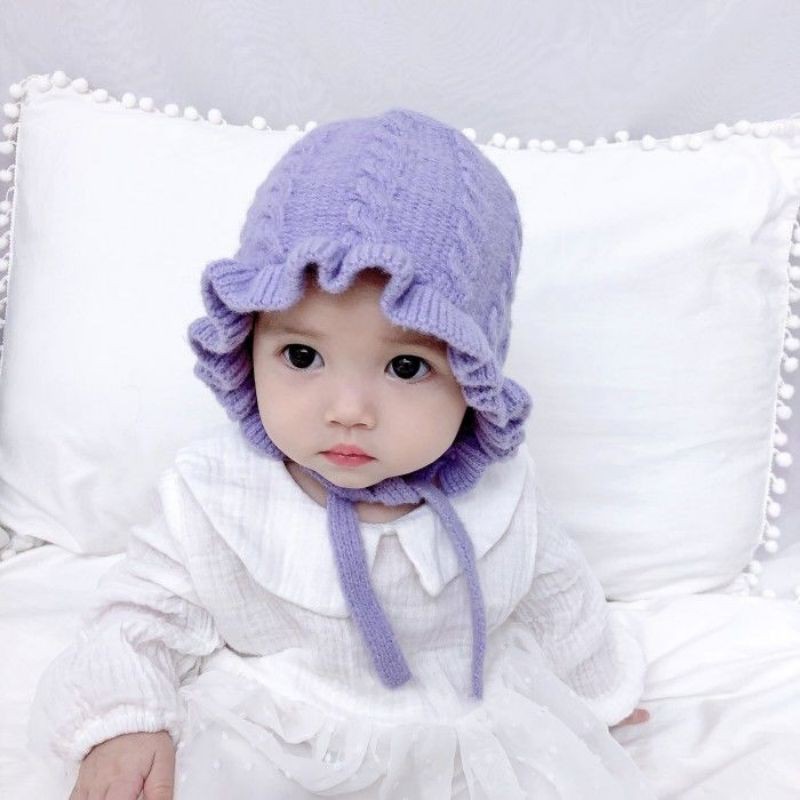 Jual Topi Bayi Bonnet Ruffle hat baby girl perempuan Rajut