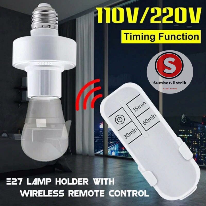 Jual Fitting Lampu Remote Control Wireless E27 220V Socket 1 Set ...
