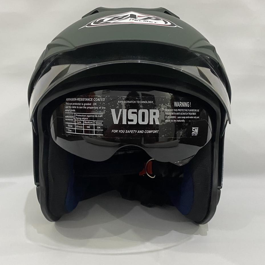 Jual Berkualitas Helm JP 7 Hijau Army Doff SNI Dewasa Polos Dua Kaca