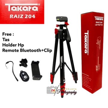Tripod Takara RAIZ 204 Paket Free Holder Hp Remote Bluetooth Clip Tas