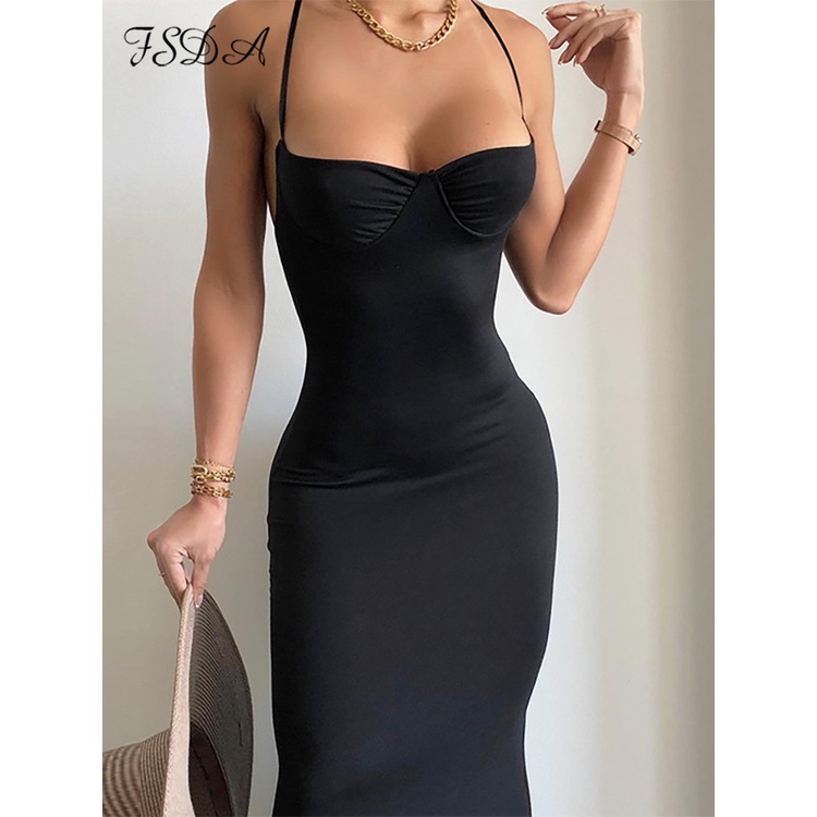 Womens Dresses Strapless Black Dress Casual FSDA Black Halter Neck
