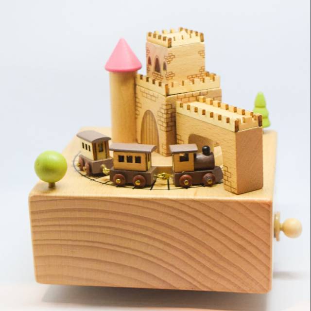 Jual Music Box Train Castel / Wooden Music Castel / Kotak Music Kayu