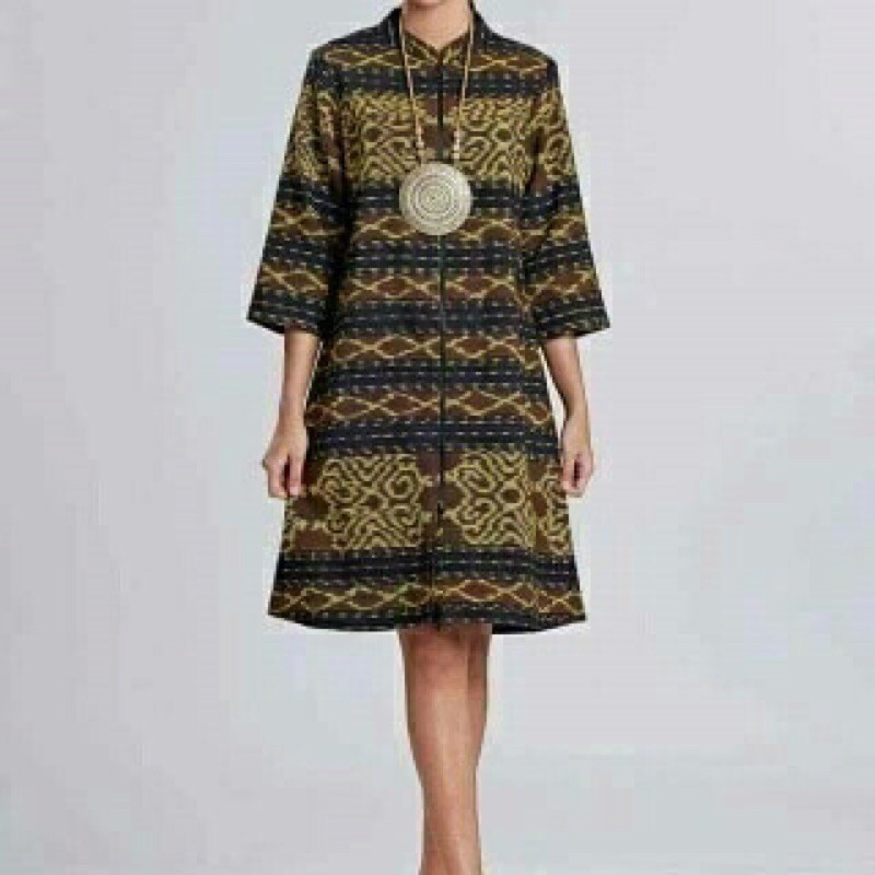 Jual baju tenun jepara dress tenun motif rote dress kerja | Shopee ...