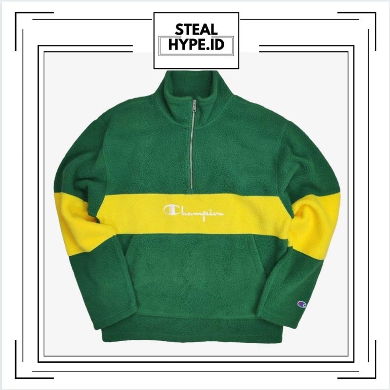 CHAMPION SHERPA QUARTER ZIP SWEATSHIRT GREEN YELLOW ORIGINAL 100 CHAMPION SHERPA ZIP JACKET