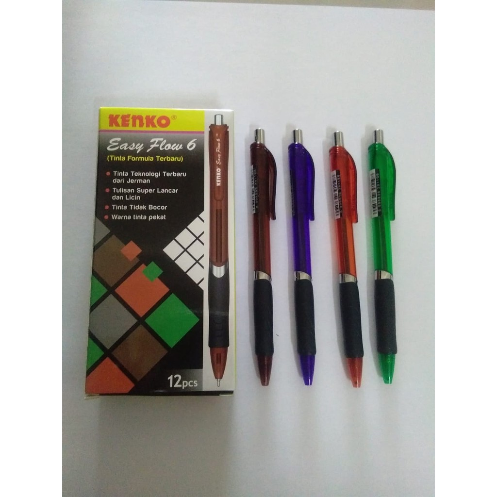 Jual PEN EASY FLOW 6 KENKO BLACK INK ball pen pena pulpen | Shopee ...