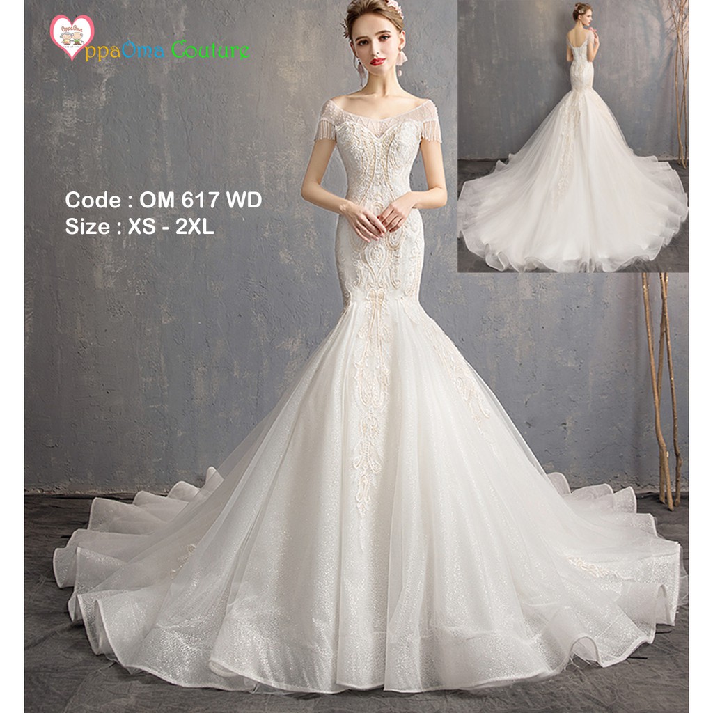 Jual Gaun pengantin ekor kebaya modern model duyung oppaoma OM 617 WD