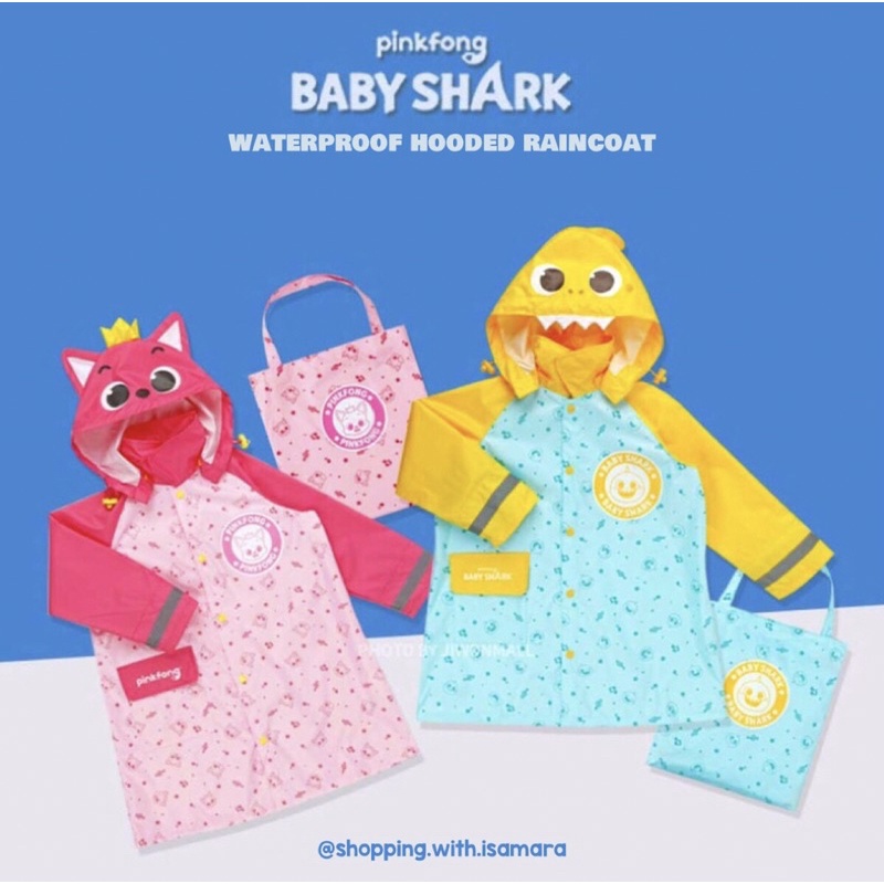 Jual Pinkfong Baby Shark Waterproof Hooded Raincoat / Jas Hujan Baby