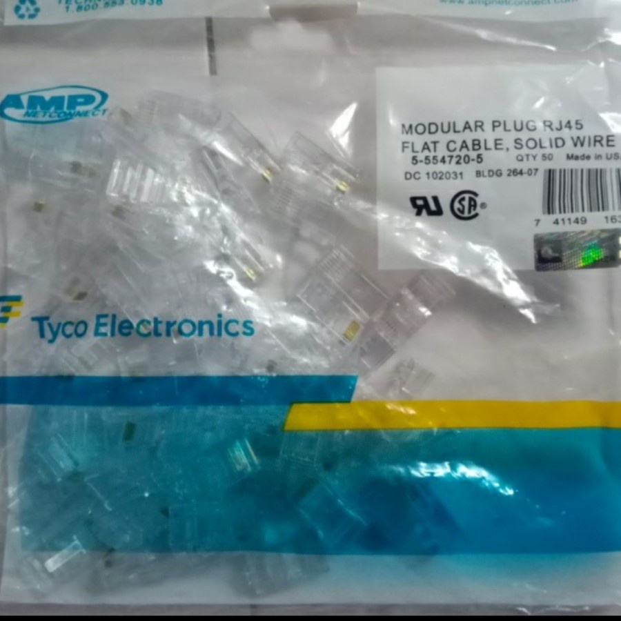 Jual Konektor RJ45 AMP Cat5e Connector RJ45 AMP Cat 5e 1-Pack Isi 50pcs ...