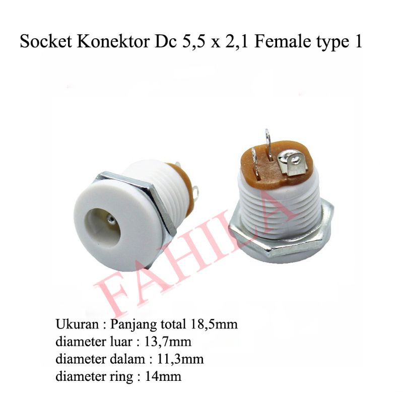 Jual Socket DC Female Putih Konektor DC Panel Plug 5.5x2.1mm KDC1 ...