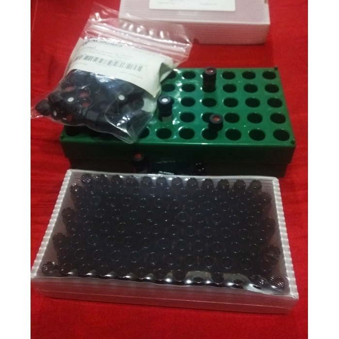 Jual Set Botol Sample Vial 2 ml Amber with PTFE Cap Plus Rack Vial ...