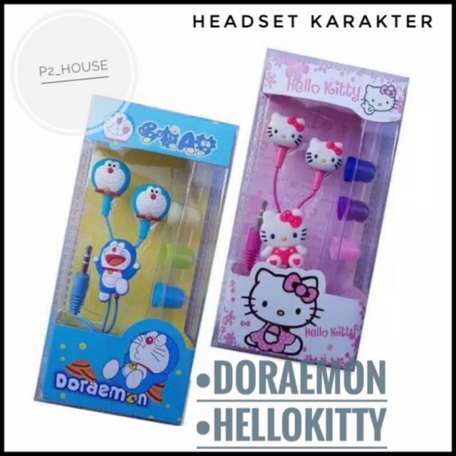 Jual Handsfree Headset Karakter Doraemon / Hello Kitty Earphone Jack 3