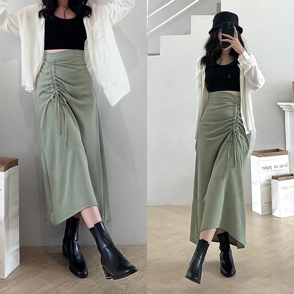 Jual FC - Rok Serut Casual Korean Look - Midi Maxy Skirt - Rok Wanita ...