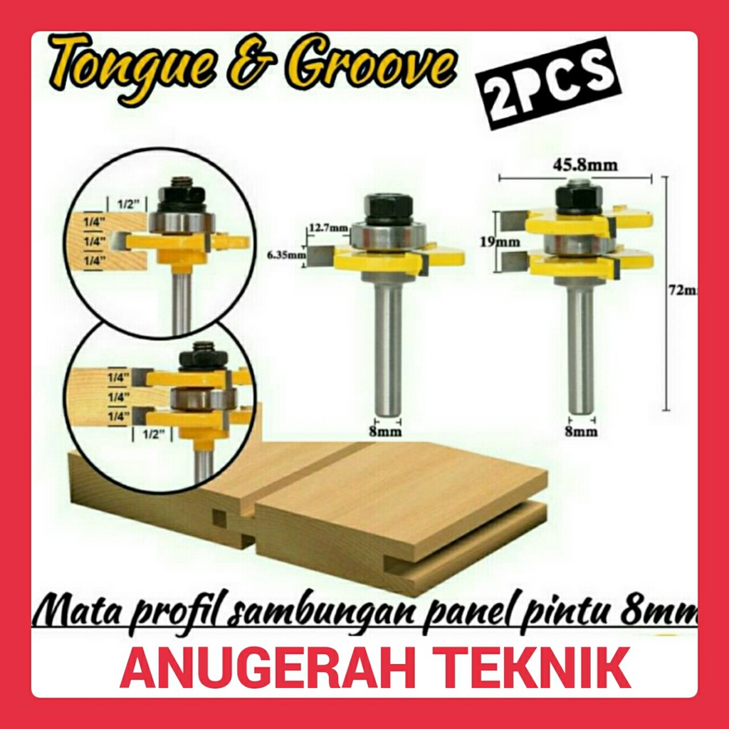 Jual Mata Router Profil Sambungan Kayu Panel Pintu Slot Set Tongue Groove As Mm Mm Mata