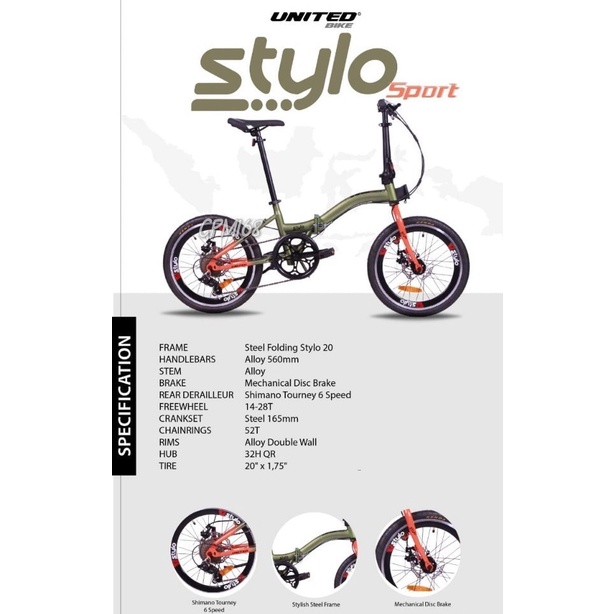 Jual Sepeda Lipat UNITED STYLO DB SPORT 6 SPEED SHIMANO TOURNEY 20 Inch ...