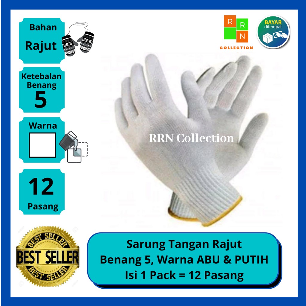 Jual Sarung Tangan Kain 1 Lusin Benang 5sarung Tangan Tebalsarung Tangan Abusarung Tangan