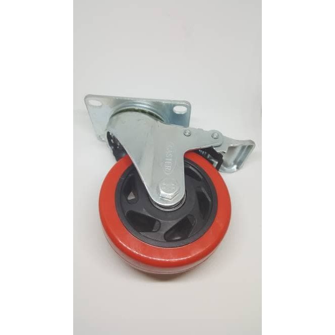 Jual Roda Pu Merah Double Bearing Medium Duty Caster Taiwan Plat 4 Rem Shopee Indonesia 3120