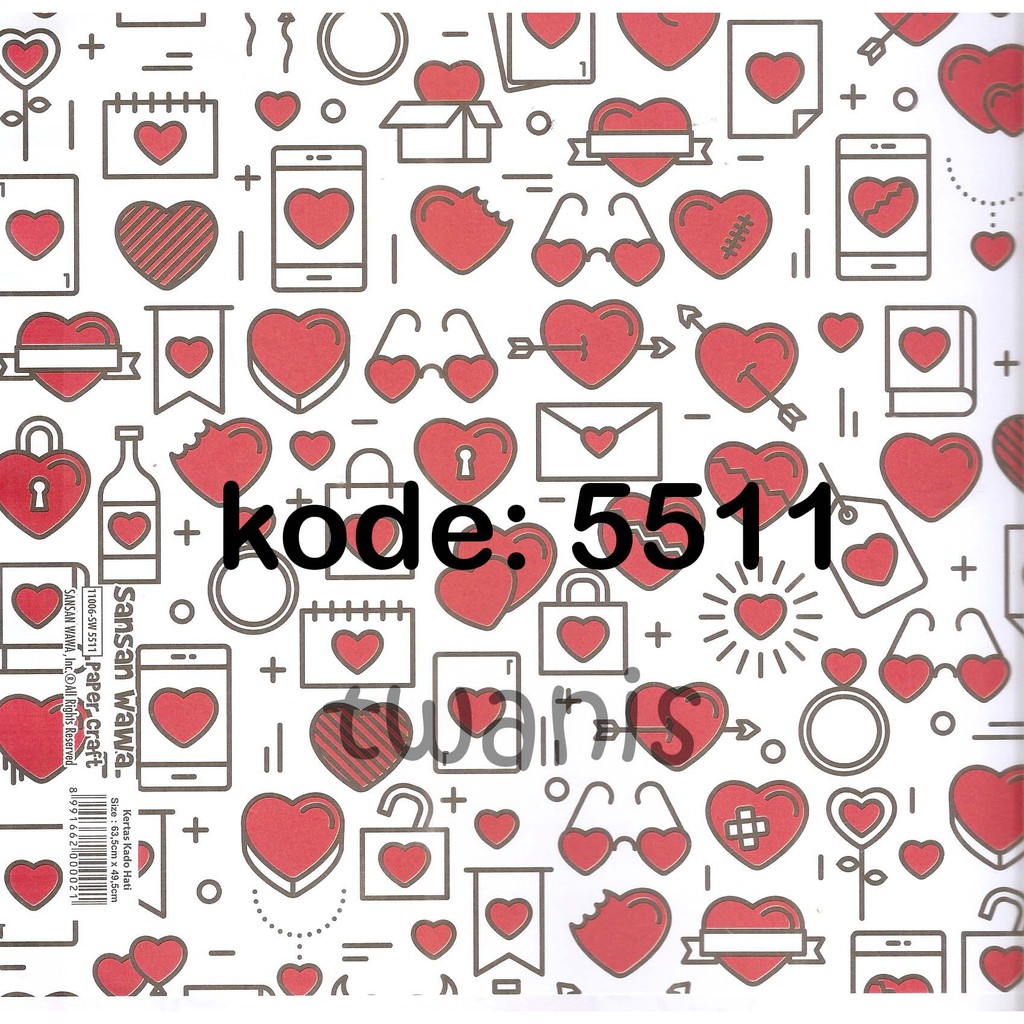 Jual 30 LEMBAR KERTAS KADO SANWA SANSAN WAWA LOVE HATI KODE 5511 BISA ...