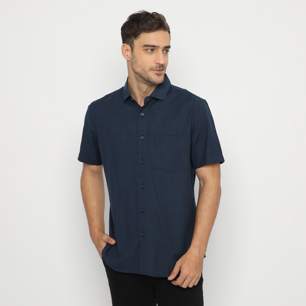 Jual Platini Kemeja Pria Polos Lengan Pendek Katun Chambray Oxford 73316  Navy | Shopee Indonesia