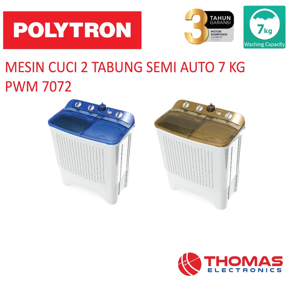 Jual MESIN CUCI 2 TABUNG POLYTRON 7 KG PWM 7072 7KG PWM7072 GARANSI ...