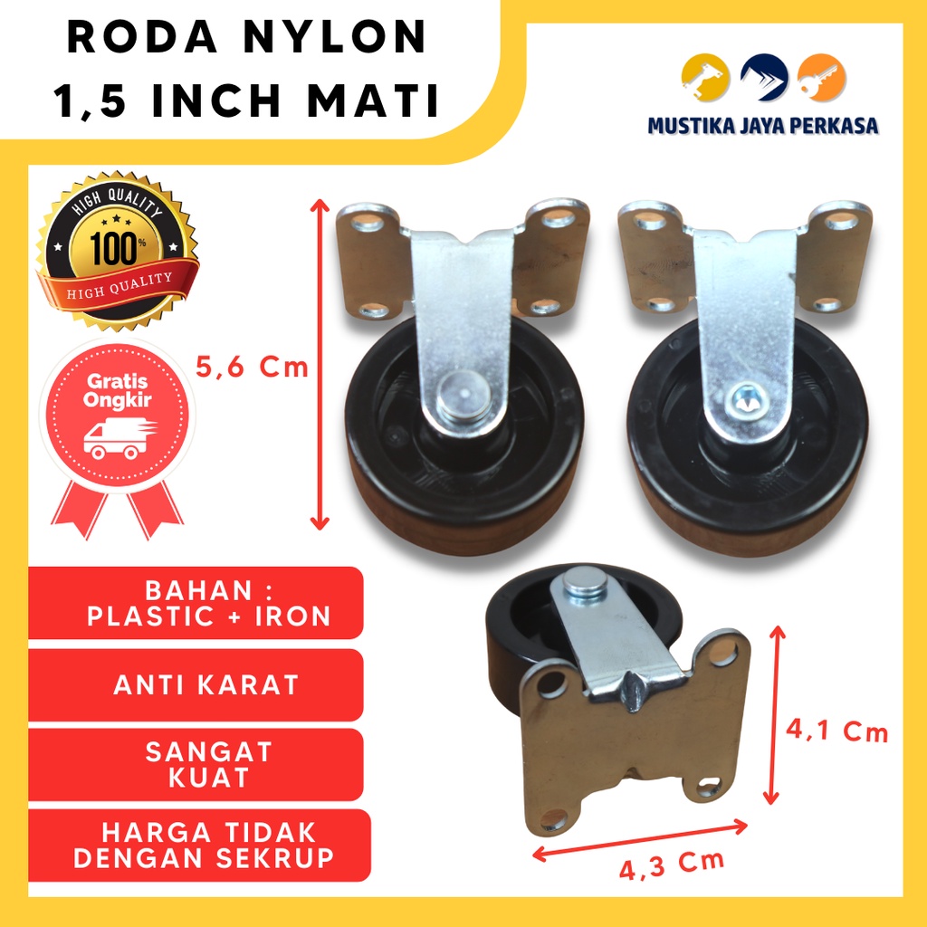 Jual Roda Troli Nylon Inch Trolley Nilon Hitam Kuat Besi Stainless