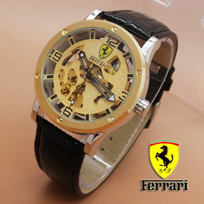 Jual FERRARI SKELETON GOLD LEATHER BLACK | Shopee Indonesia