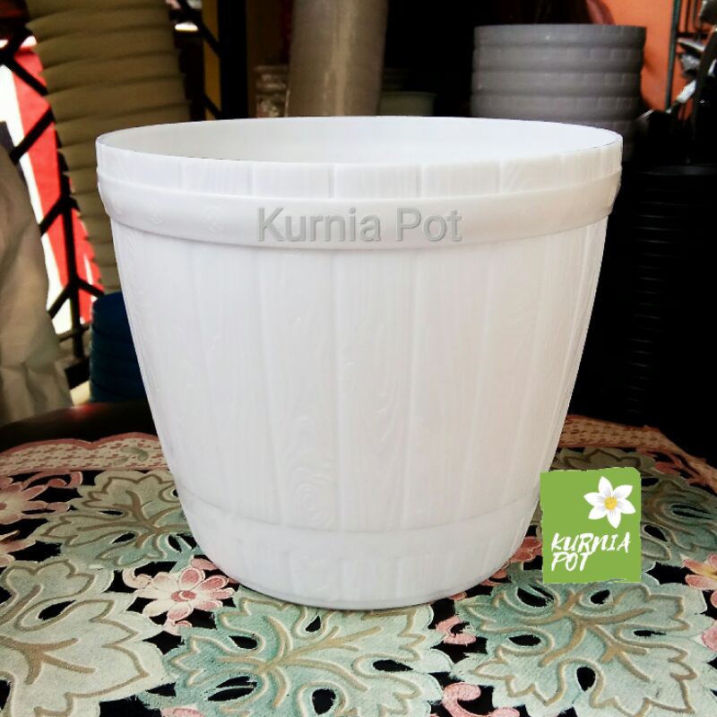 Jual Pot Tanaman Bunga Lovenia Motif Gentong Kayu Diameter Cm Warna Putih Shopee Indonesia