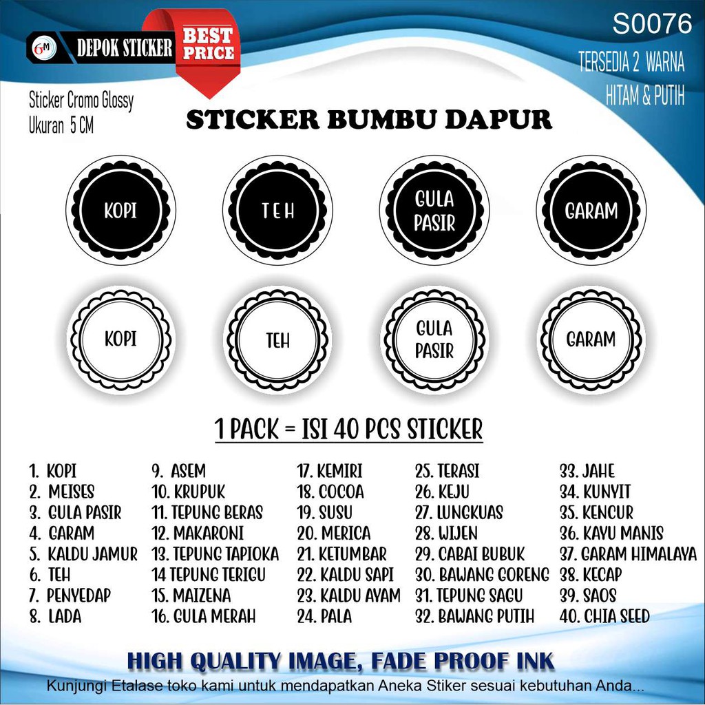 Jual Stiker label Bumbu Dapur Bulat (1pack=Isi 40 pcs) | Shopee Indonesia