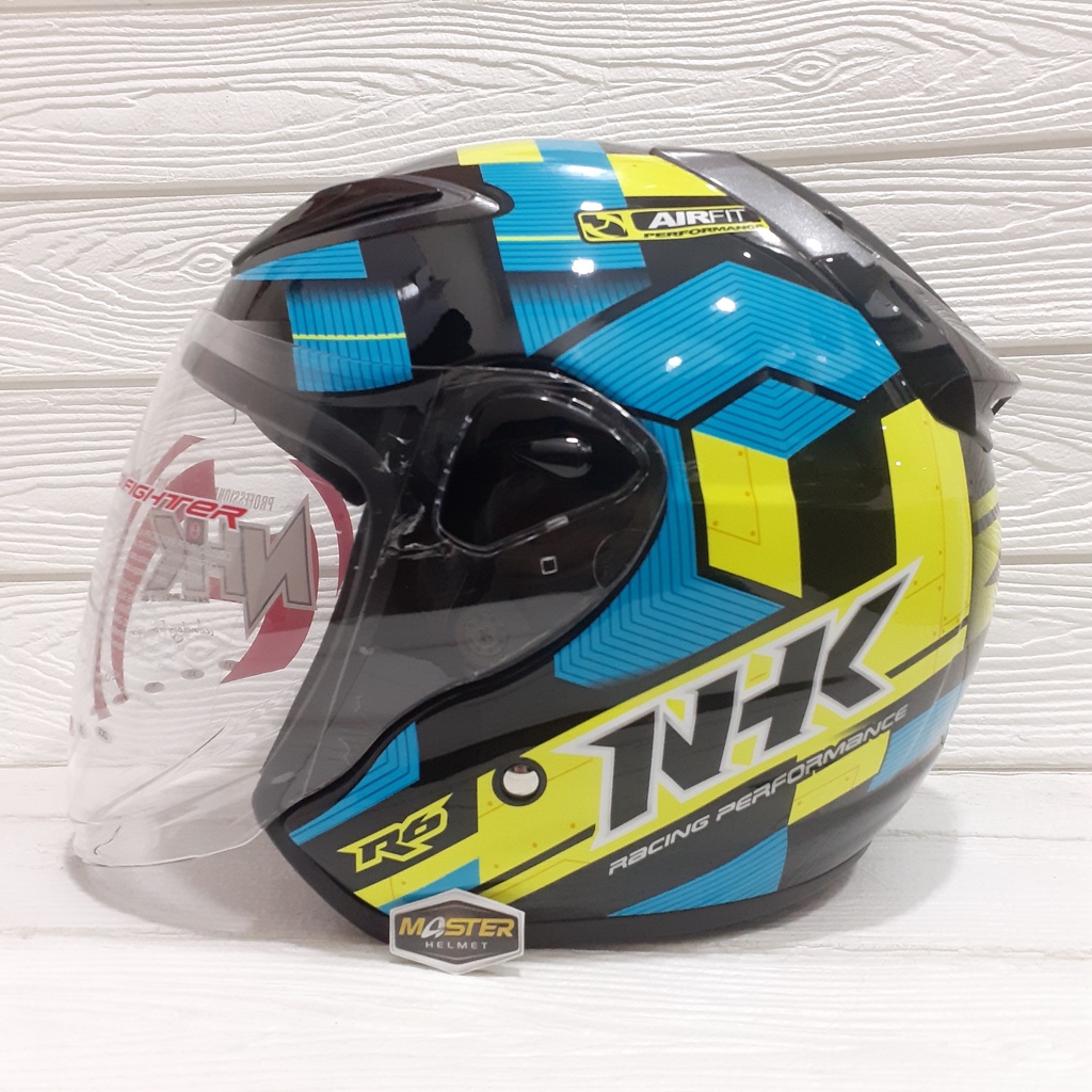 Jual NHK R6 Cube Black Yellow Light Blue - Half Face SNI | Shopee Indonesia