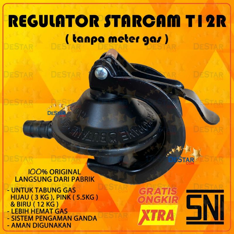 Jual Regulator gas starcam T 12 R hitam kepala gas regulator jepit