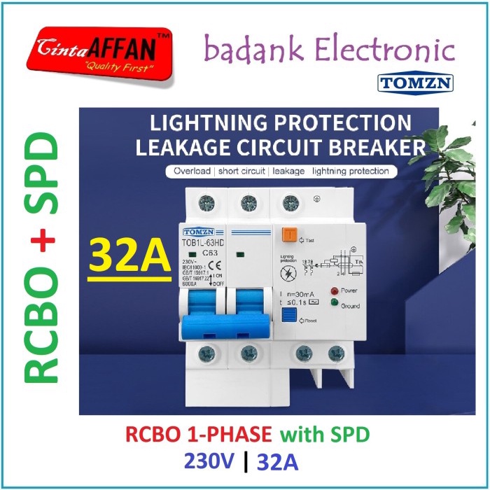 Jual Integrated RCBO SPD 230V 32A Lightning Protection Residual Leakage ...