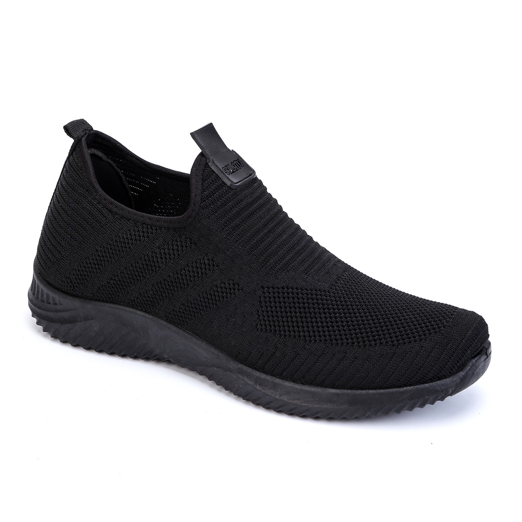 Jual Sepatu Sneakers Cowok Sepatu Pria Tanpa Tali Full HItam Terbaru