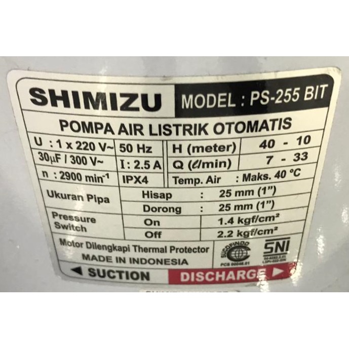 Jual Pompa Air Shimizu PS 255 BIT / PS255 / Pompa Air Sumur Dangkal ...