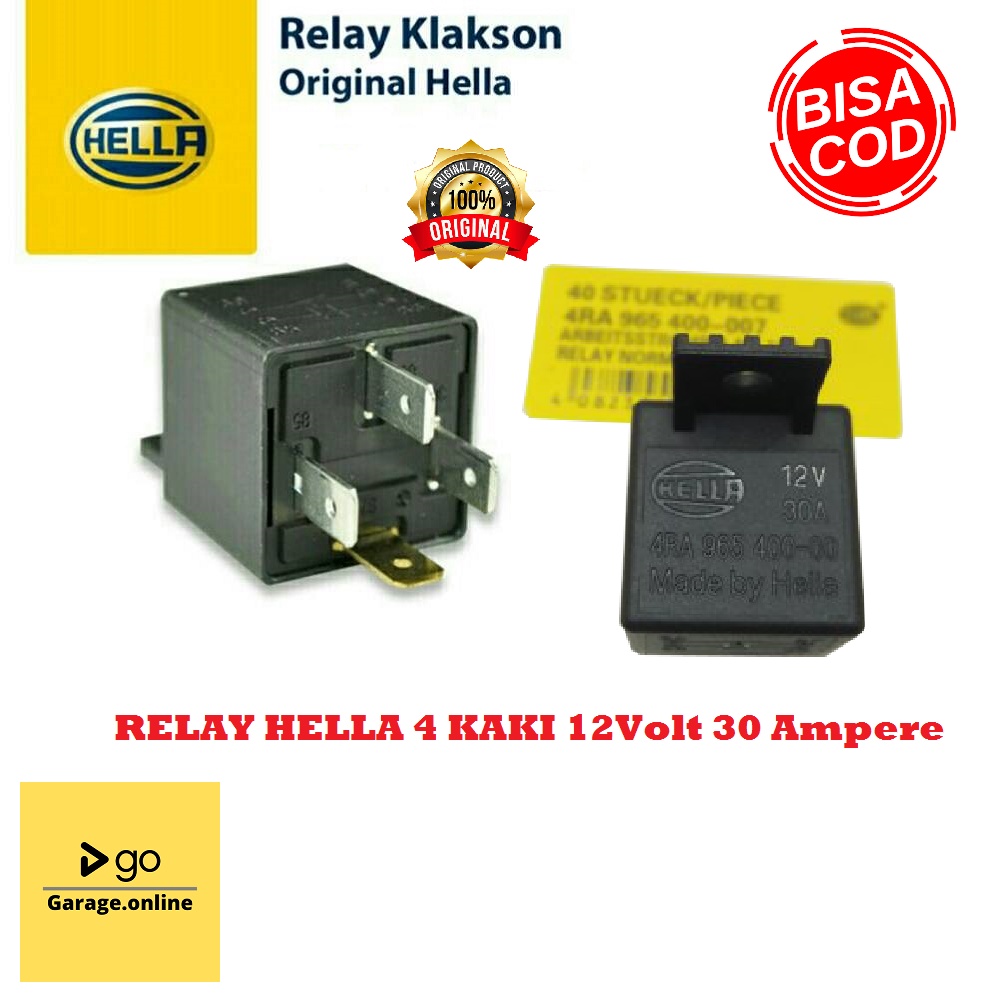 Jual Relay Hella 4 kaki 12V 30A Asli Original ongkir termurah untuk klakson lampu starter