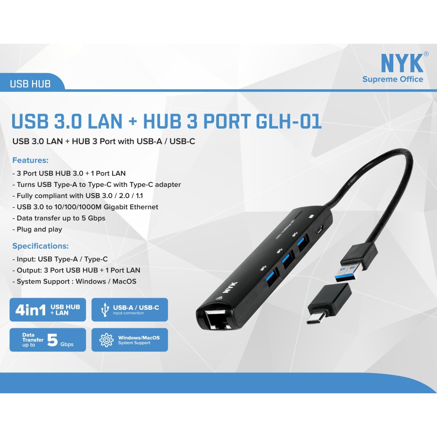 NYK USB HUB 3.0 LAN ETHERNET 3 Port GLH-01 Converter to internet Gigabit RJ45 LAN 1000 Mbps COD HUB bergaransi Docking Station Data transfer Mobile ph (4)