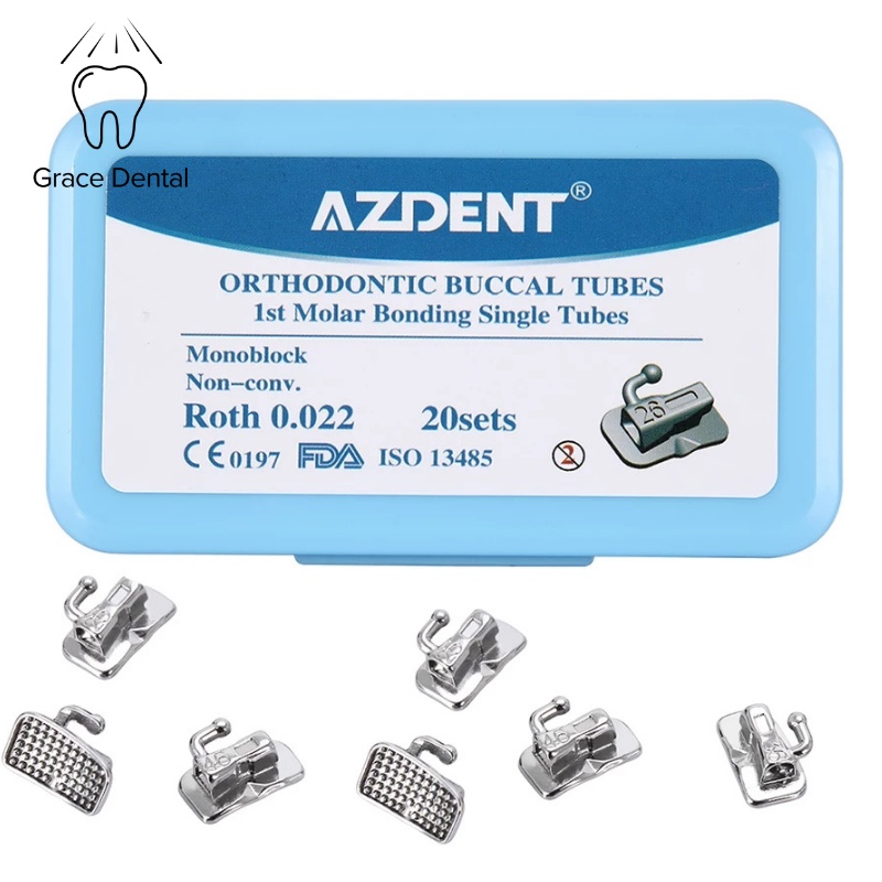 Kit Ortodonzia 10 Pezzi: Tubi Buccali E Tacchetti Linguali Roth 022 Per Molari 35-39