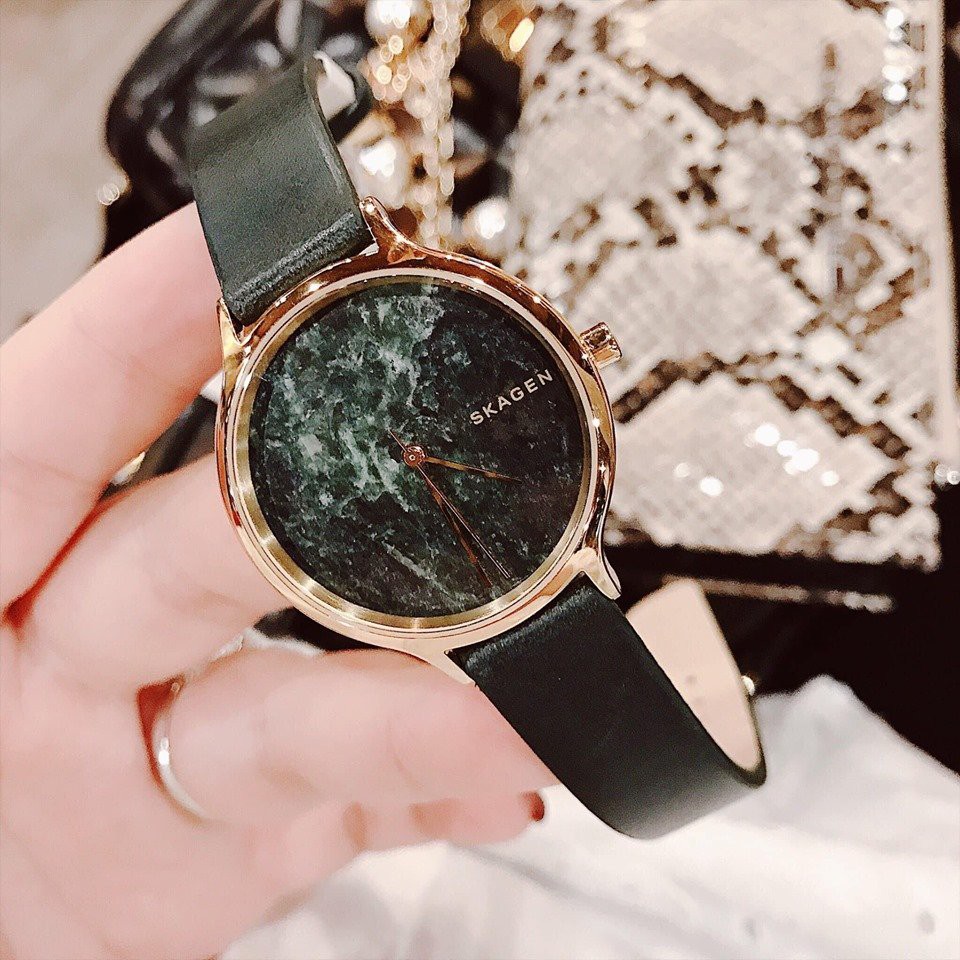 Anita green leather stone watch best sale