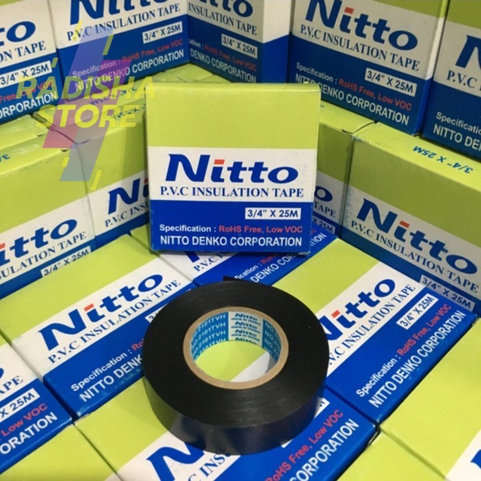 Jual NITTO ISOLASI LISTRIK ORIGINAL Tape Hitam PVC kabel nito 3/4