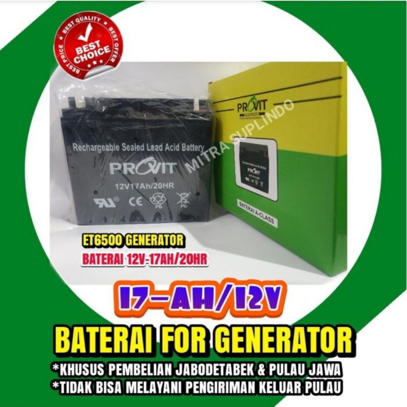 Jual ET5000-7000 Baterai/Aki kering 17AH-12V untuk mesin genset bensin