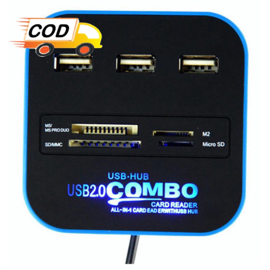 Jual Card Reader 3 Port USB HUB 2.0 Splitter dengan LED Pembaca Multi ...