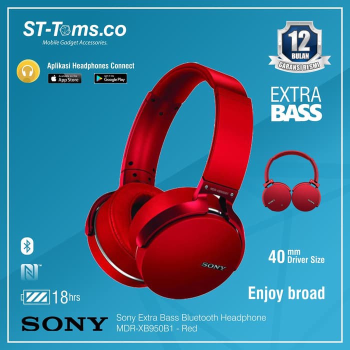 Jual Sony Extra Bass Bluetooth Headphone MDRXB950B1 Red Biru