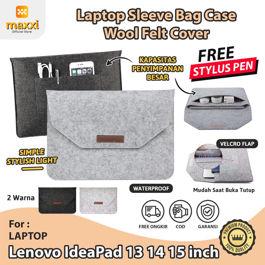 Lenovo IdeaPad 13 14 15 inch Laptop Bag Soft Cover Sleeve Casing Case  Kanvas Pouch Velcro Perekat Model Envelope Canvas Kesing Sarung