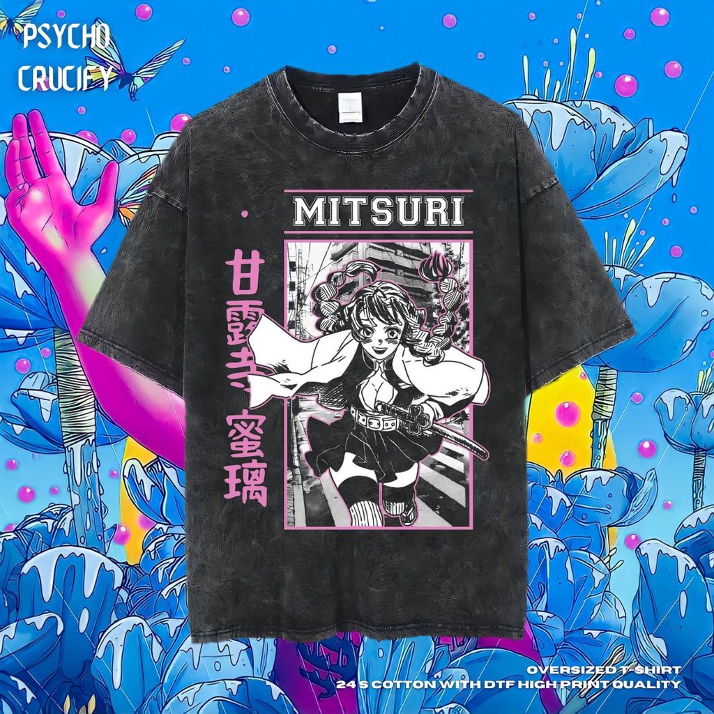 Jual Psycho Crucify Mitsuri Kanroji Oversized T Shirt Stone Wash