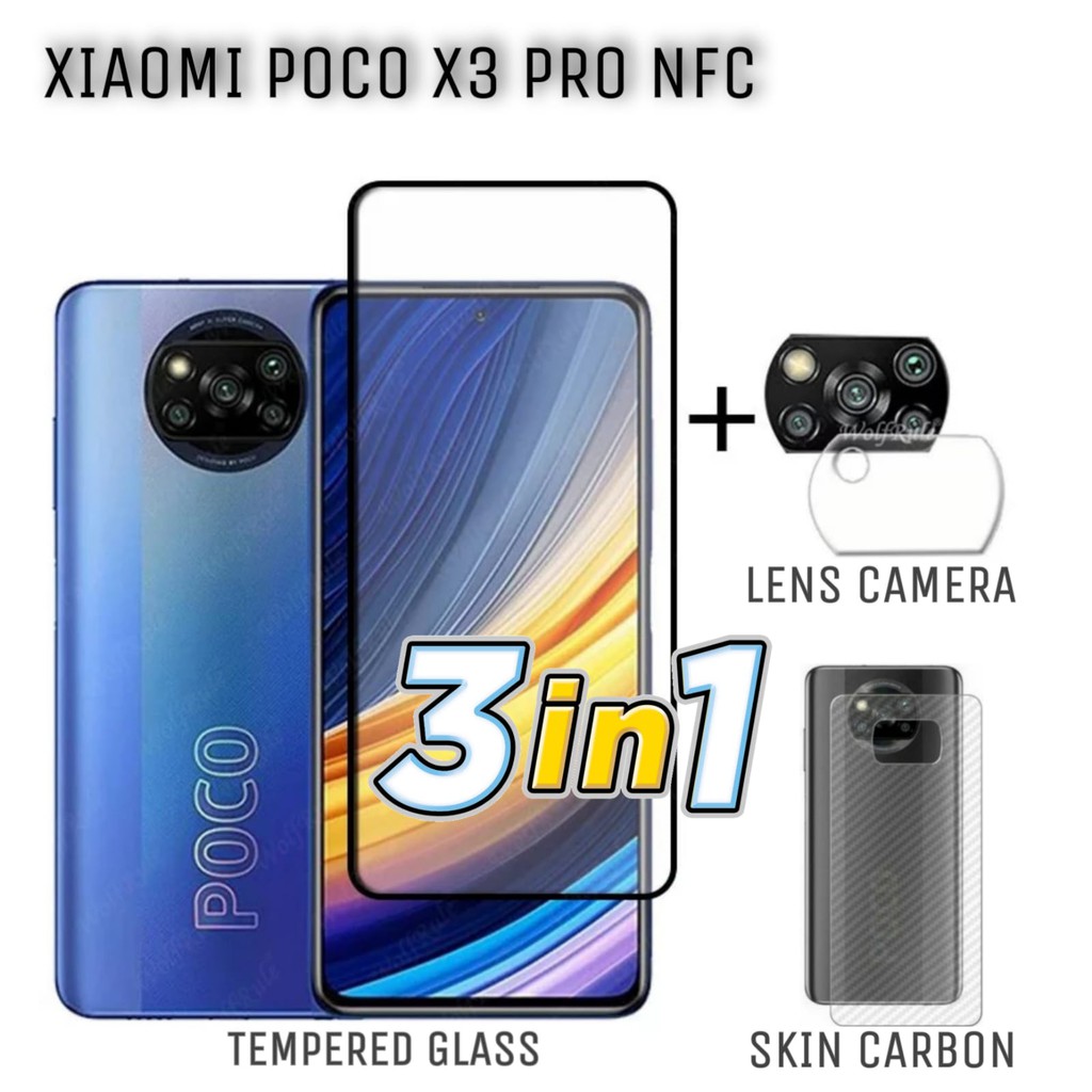 Tempered Glass Layar XIAOMI POCO X3 PRO POCO X3 PRO NFC Free Tempered  Glass Camera dan Skin Carbon